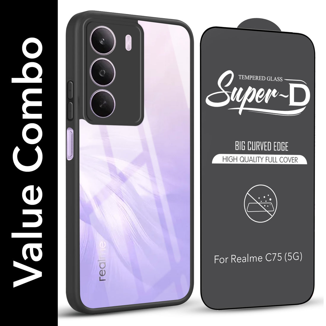 For Realme C75 5G Combo with Back Cover and 9H Tempered Glass (Lifetime Anti-Yellow | Crystal Clear Shockproof | Oleophobic Coating Screen Glass)