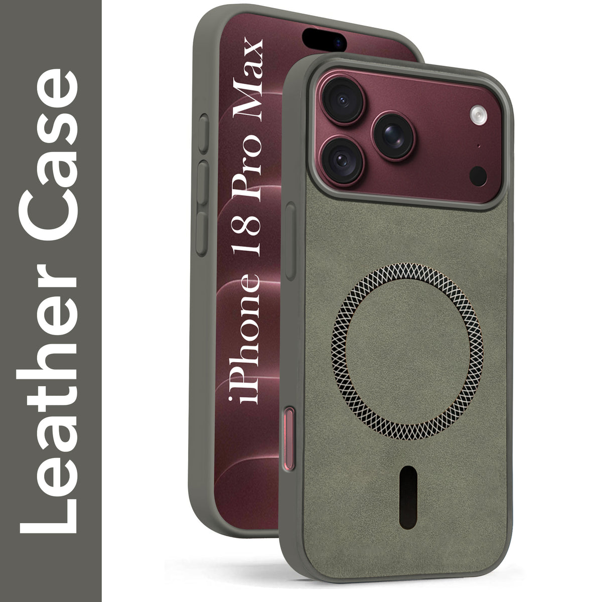 For Apple iPhone 18 Pro Max Back Cover Case Leather Finish (MagSafe Compatible Wireless Charging | Soft Touch | Camera Bump Protection)