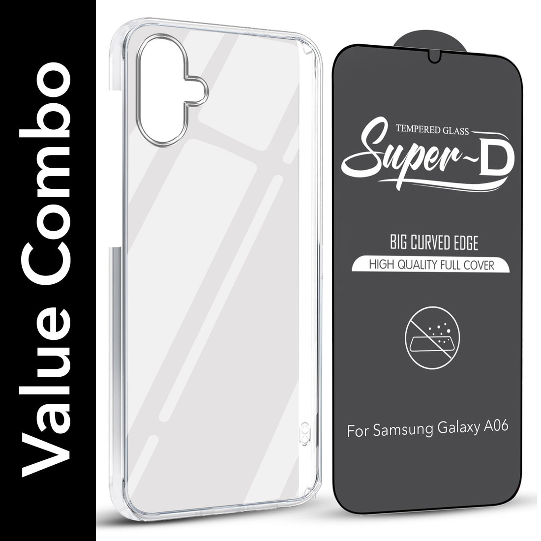 For Samsung Galaxy A06 Combo with Back Cover and 9H Tempered Glass (Lifetime Anti-Yellow | Sleek Hard Crystal | Oleophobic Coating Screen Glass)