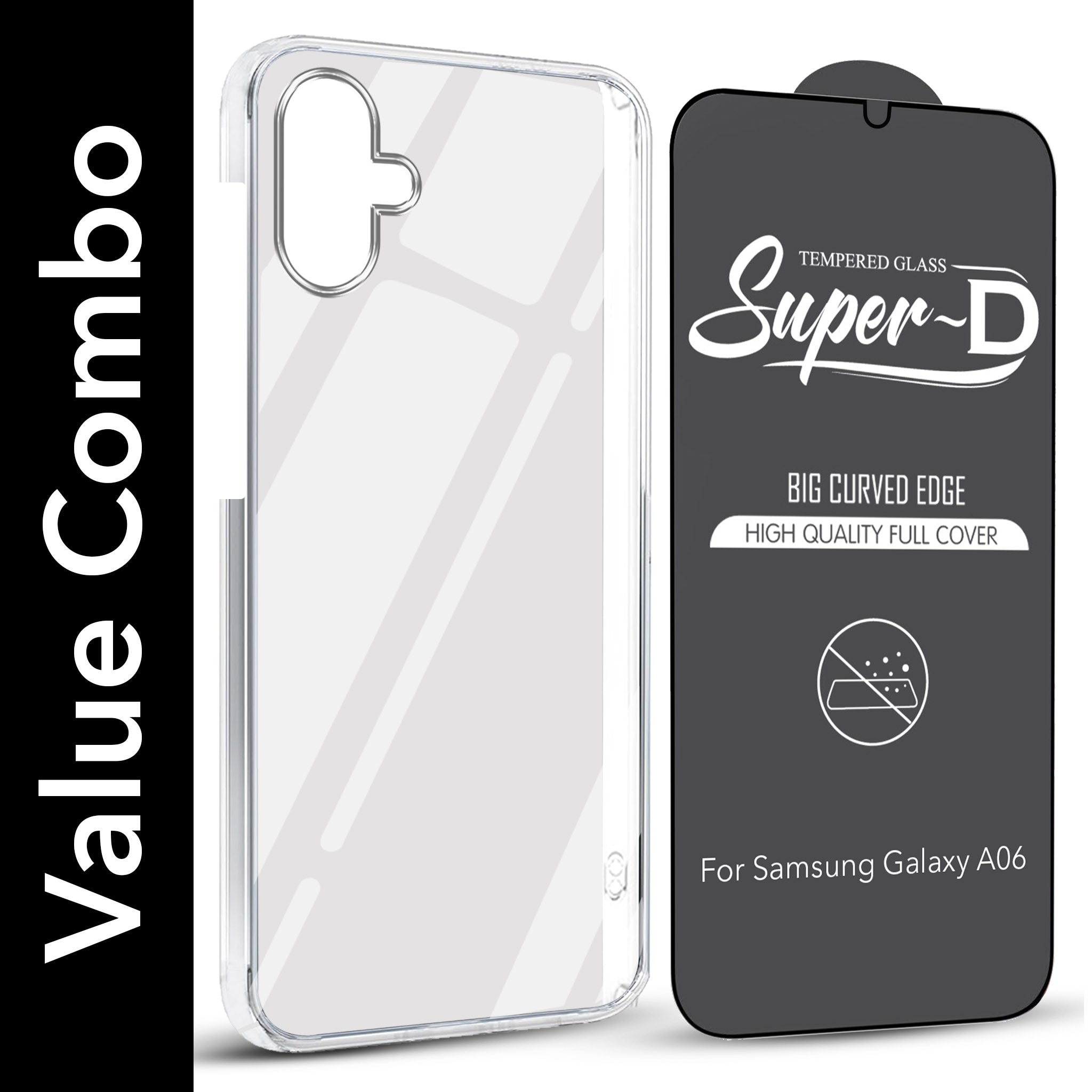 For Samsung Galaxy A06 Combo with Back Cover and 9H Tempered Glass (Lifetime Anti-Yellow | Sleek Hard Crystal | Oleophobic Coating Screen Glass)
