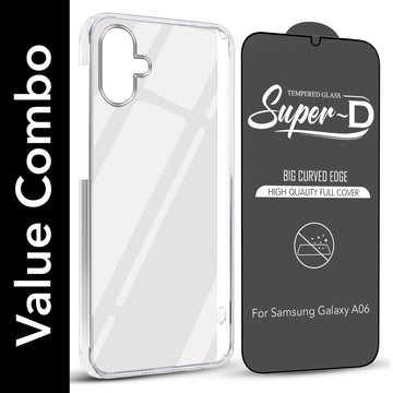 For Samsung Galaxy A06 Combo with Back Cover and 9H Tempered Glass (Lifetime Anti-Yellow | Sleek Hard Crystal | Oleophobic Coating Screen Glass)