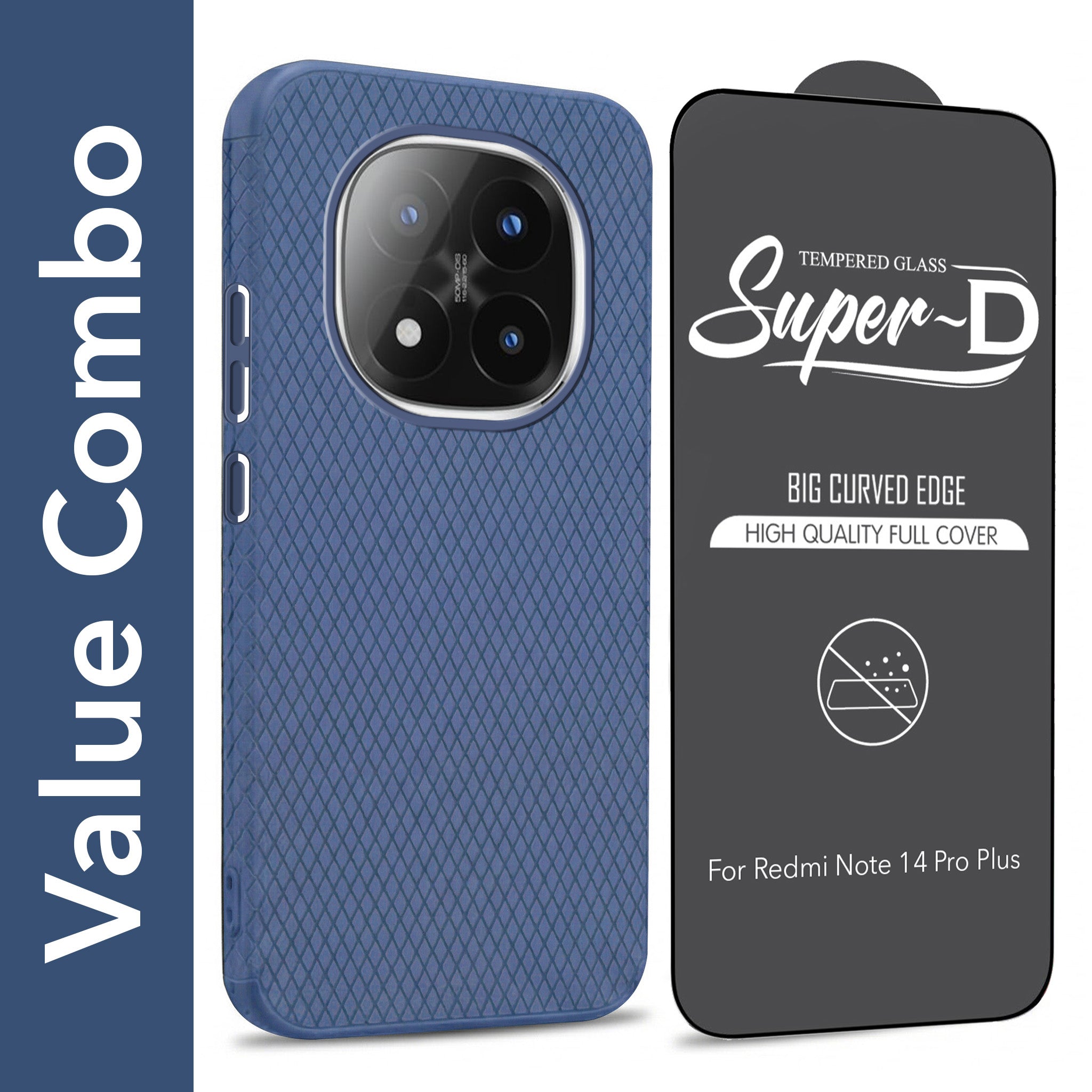 For Redmi Note 14 Pro Plus Combo with Back Cover and 9H Tempered Glass (Liquid Silicone | Camera Protection | Oleophobic Coating Screen Glass)