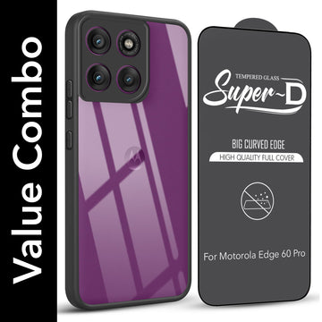 For Motorola Moto Edge 60 Pro Combo with Back Cover and 9H Tempered Glass (Lifetime Anti-Yellow | Crystal Clear Shockproof | Oleophobic Coating Screen Glass)