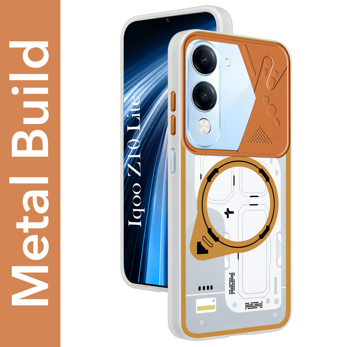 For Vivo iQOO Z10 Lite Metallic Back Cover Case (Metallic Camera Protection & Buttons | Translucent Milky Shade | Hard Polycarbonate)