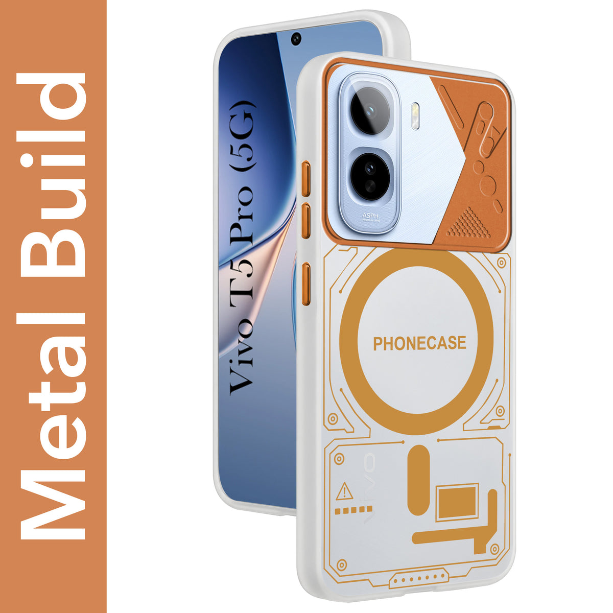 For Vivo T5 Pro 5G Metallic Back Cover Case (Metallic Camera Protection & Buttons | Translucent Milky Shade | Hard Polycarbonate)