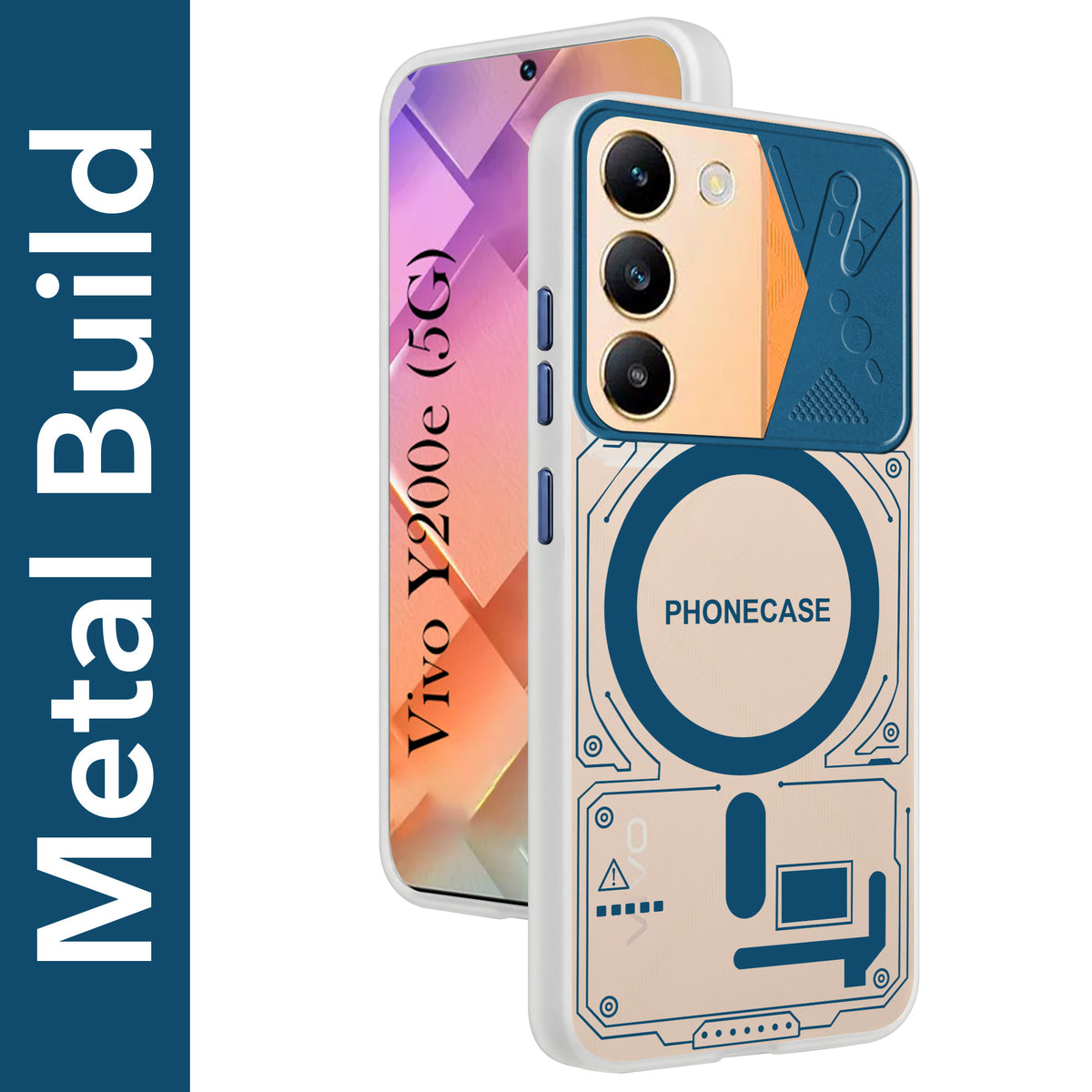 For Vivo Y200e Metallic Back Cover Case (Metallic Camera Protection & Buttons | Translucent Milky Shade | Hard Polycarbonate)