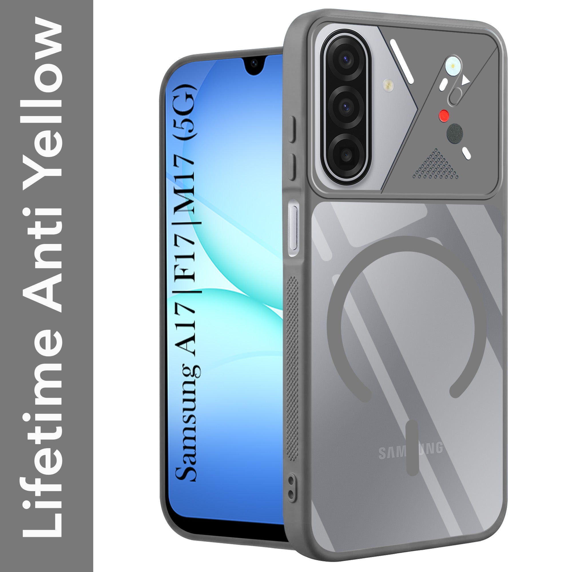 For Samsung Galaxy A17 | Samsung F17 | Samsung M17 5G Back Cover Case Lifetime Anti-Yellow Clear (Camera Protection | Side Grip | Wireless MagSafe Compatible)