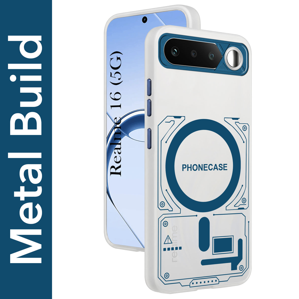 For Realme 16 Metallic Back Cover Case (Metallic Camera Protection & Buttons | Translucent Milky Shade | Hard Polycarbonate)