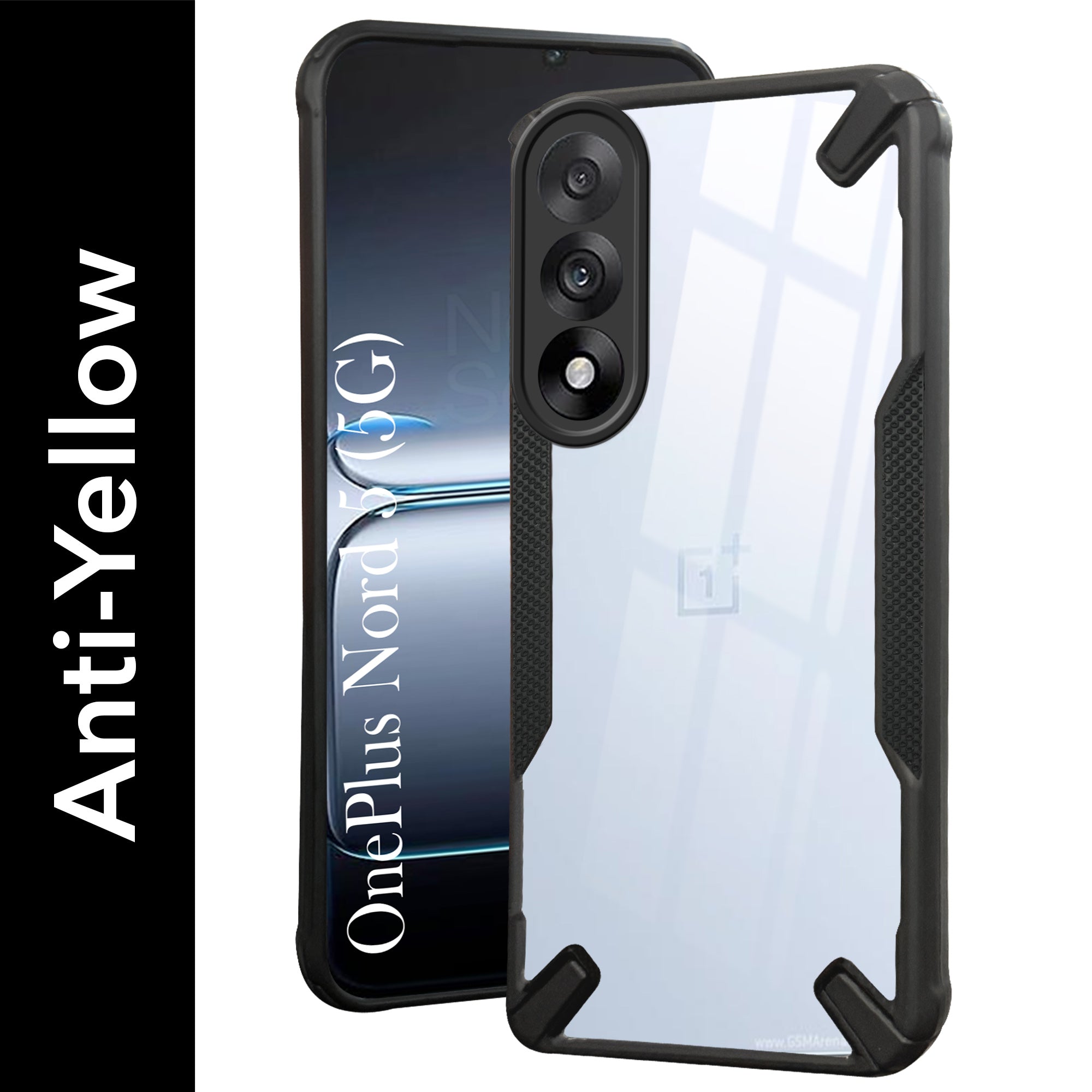 For Oneplus Nord 5 Back Cover Case (Hybrid Crystal | Ultimate Shockproof Bumpers | Anti Yellow | Rugged Armor | Black )