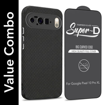 For Google Pixel 10 Pro XL Combo with Back Cover and 9H Tempered Glass (Liquid Silicone | Camera Protection | Oleophobic Coating Screen Glass)