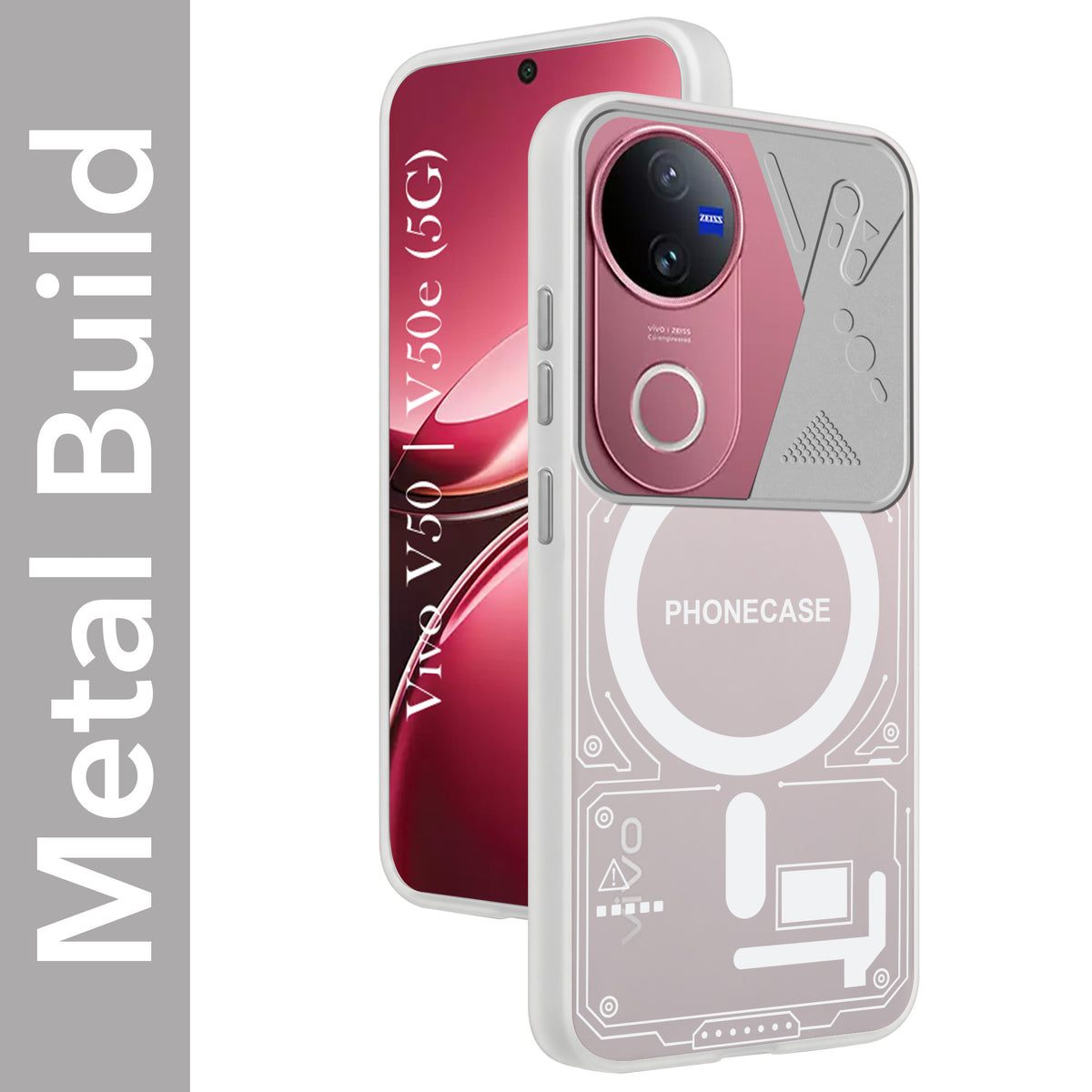 For Vivo V50 | Vivo V50e  Metallic Back Cover Case (Metallic Camera Protection & Buttons | Translucent Milky Shade | Hard Polycarbonate)