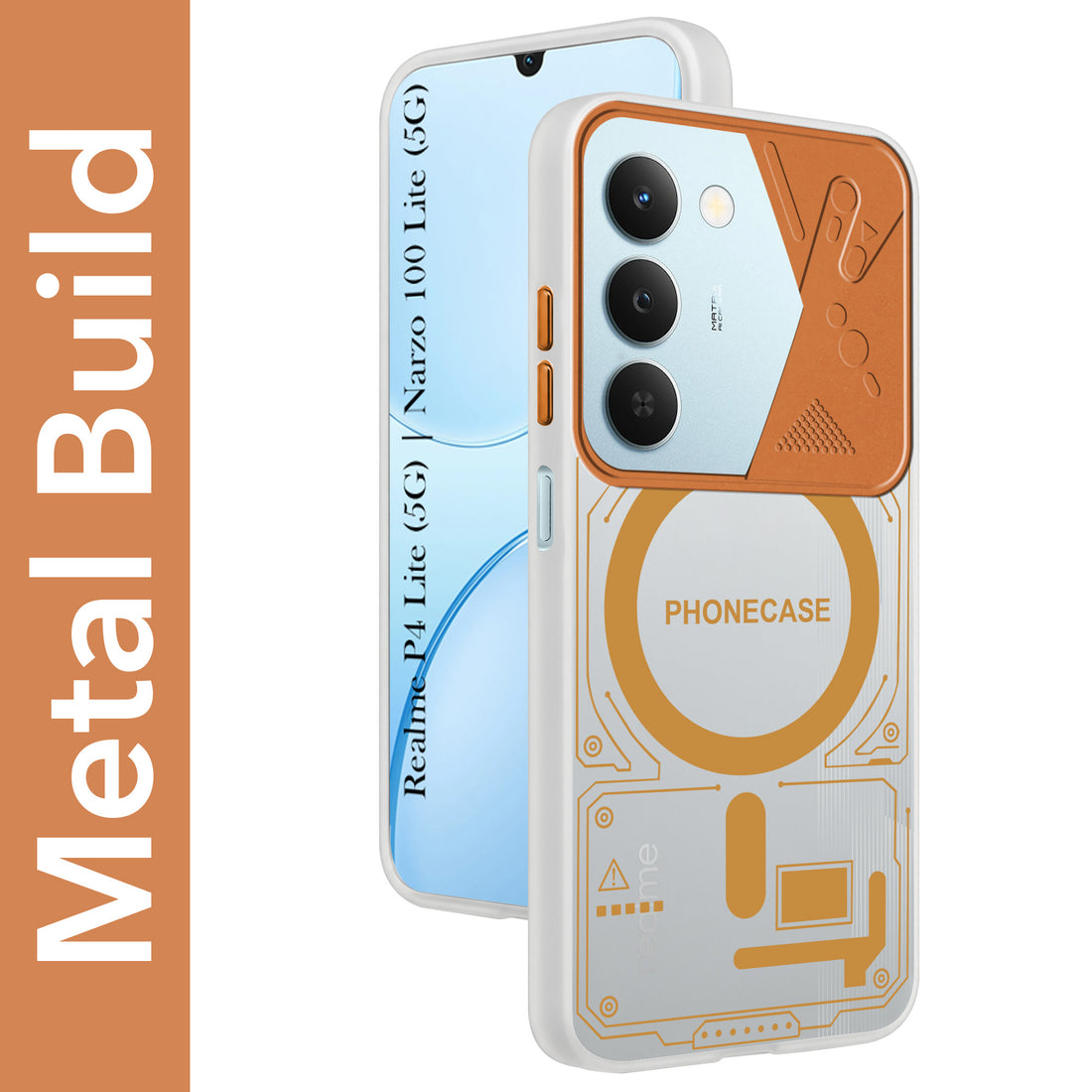 For Realme P4 Lite 5G | Narzo 100 Lite 5G Metallic Back Cover Case (Metallic Camera Protection & Buttons | Translucent Milky Shade | Hard Polycarbonate)