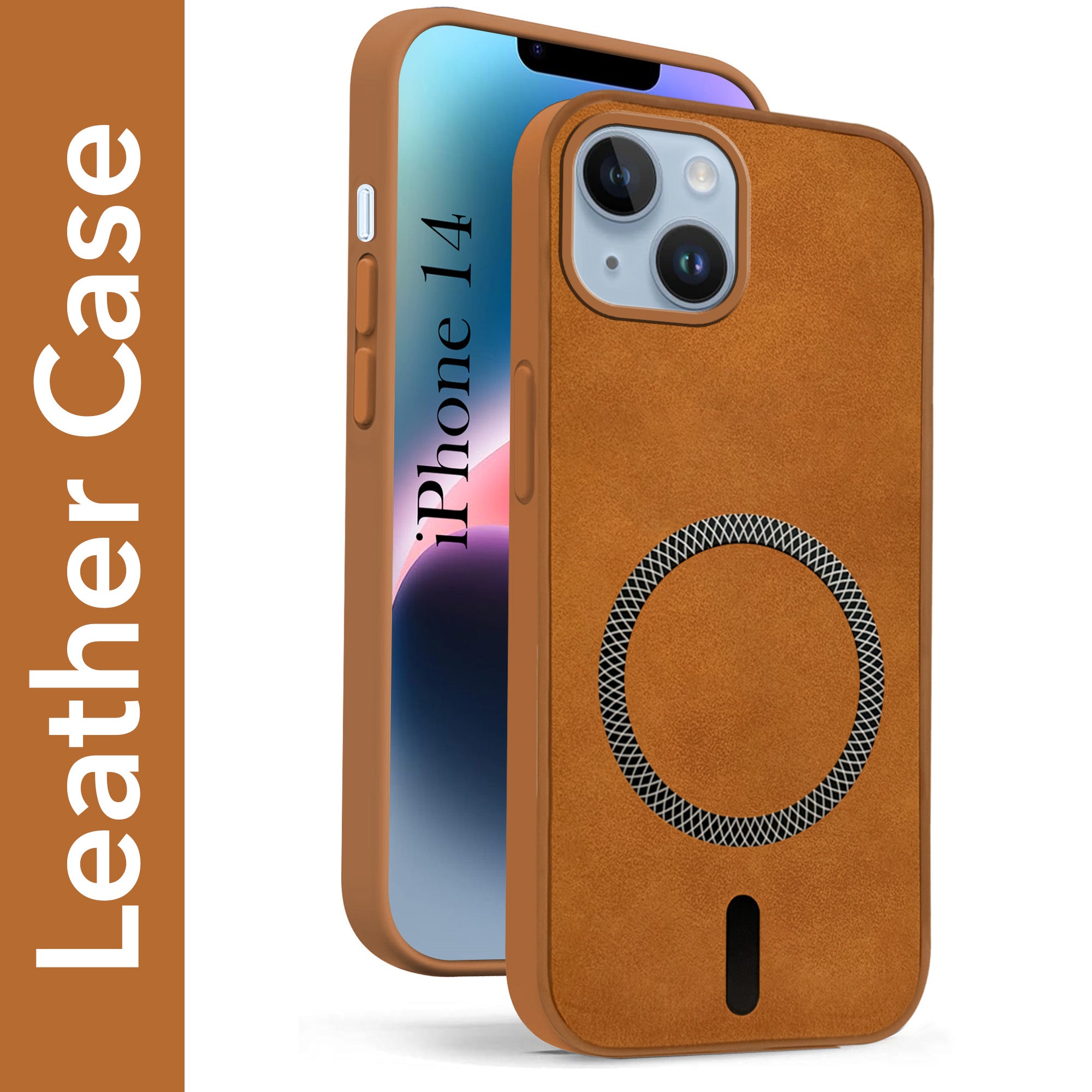 For Apple iPhone 14 Back Cover Case (Sleek Leather Finish | MagSafe Compatible Wireless Charging | Camera Bump Protection)