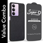 For Realme P3 Lite Combo with Back Cover and 9H Tempered Glass (Textured Grip Design | Micro-Fiber Cloth Inside | Oleophobic Coating Screen Glass)