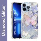 For Apple iPhone 13 Pro Max Back Cover Case (Luxury Floral Glitter Cute Butterfly | Diamond Studded Camera Bump | Girls & Women Design)