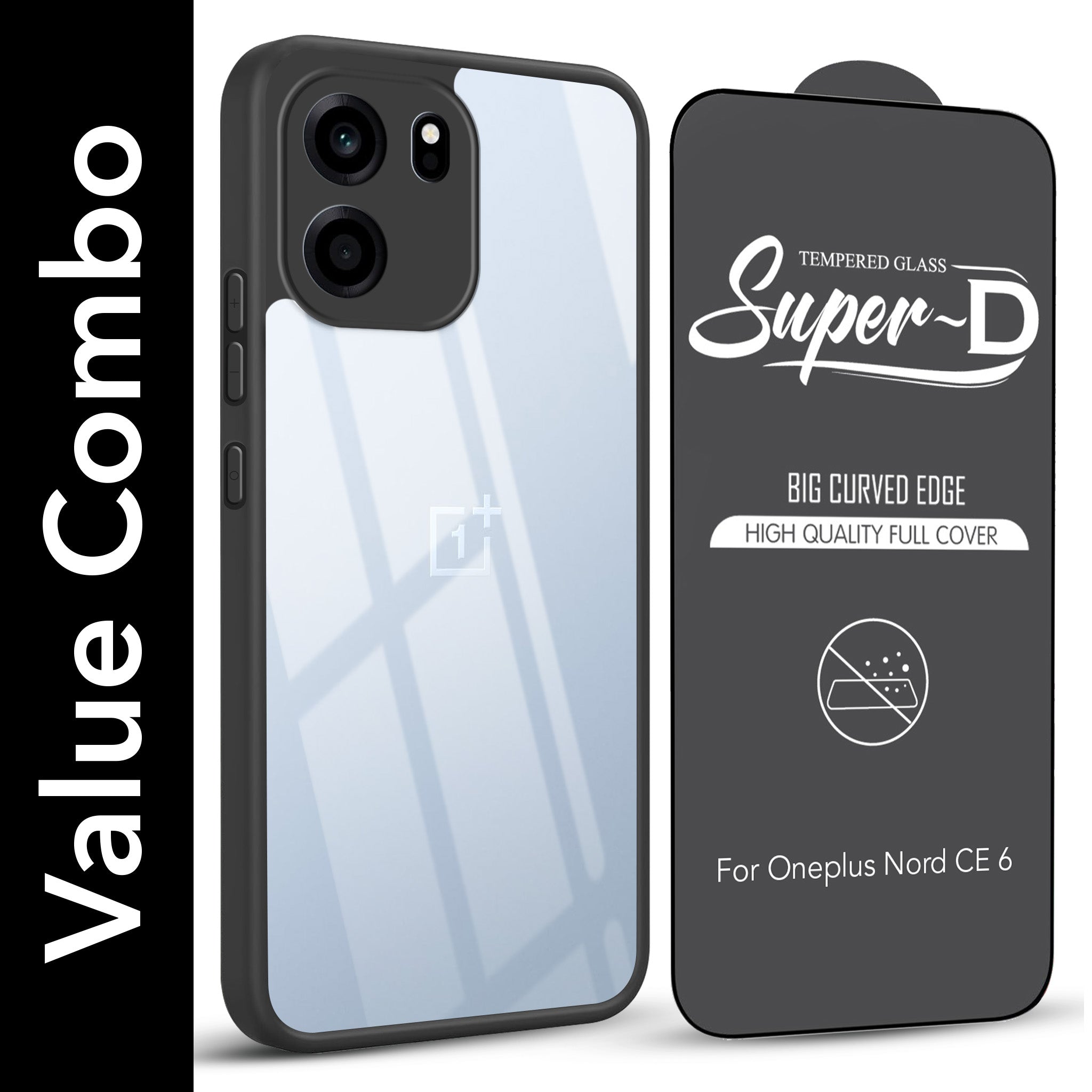 For Oneplus Nord CE 6 (Combo with Back Cover and 9H Tempered Glass (Lifetime Anti-Yellow | Crystal Clear Shockproof | Oleophobic Coating Screen Glass)