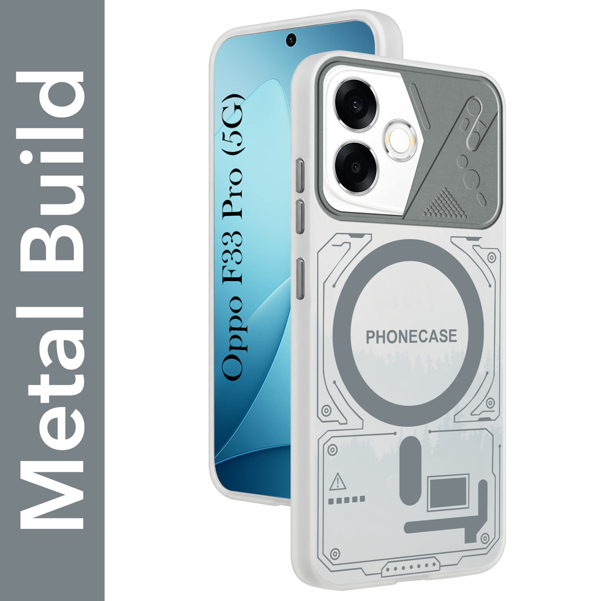 For Oppo F33 Pro 5G Metallic Back Cover Case (Metallic Camera Protection & Buttons | Translucent Milky Shade | Hard Polycarbonate)