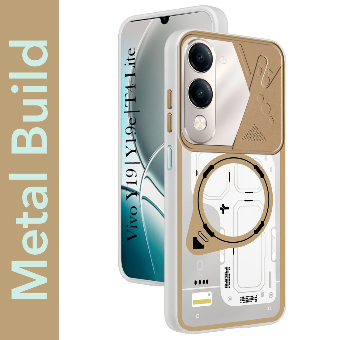 For Vivo Y19 | Vivo Y19e | Vivo T4 Lite Metallic Back Cover Case (Metallic Camera Protection & Buttons | Translucent Milky Shade | Hard Polycarbonate)