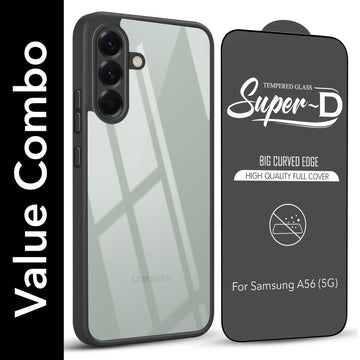 For Samsung Galaxy A56 Combo with Back Cover and 9H Tempered Glass (Lifetime Anti-Yellow | Crystal Clear Shockproof | Oleophobic Coating Screen Glass)