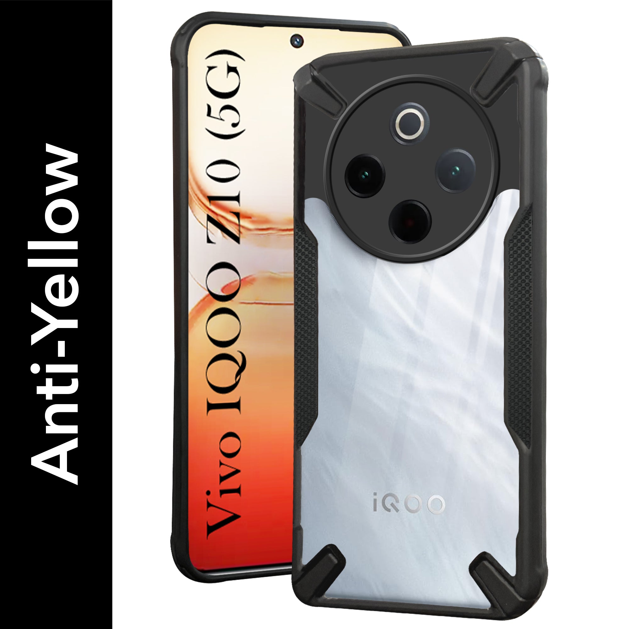 For Vivo iQOO Z10 Back Cover Case (Hybrid Crystal | Ultimate Shockproof Bumpers | Anti Yellow | Rugged Armor | Black )