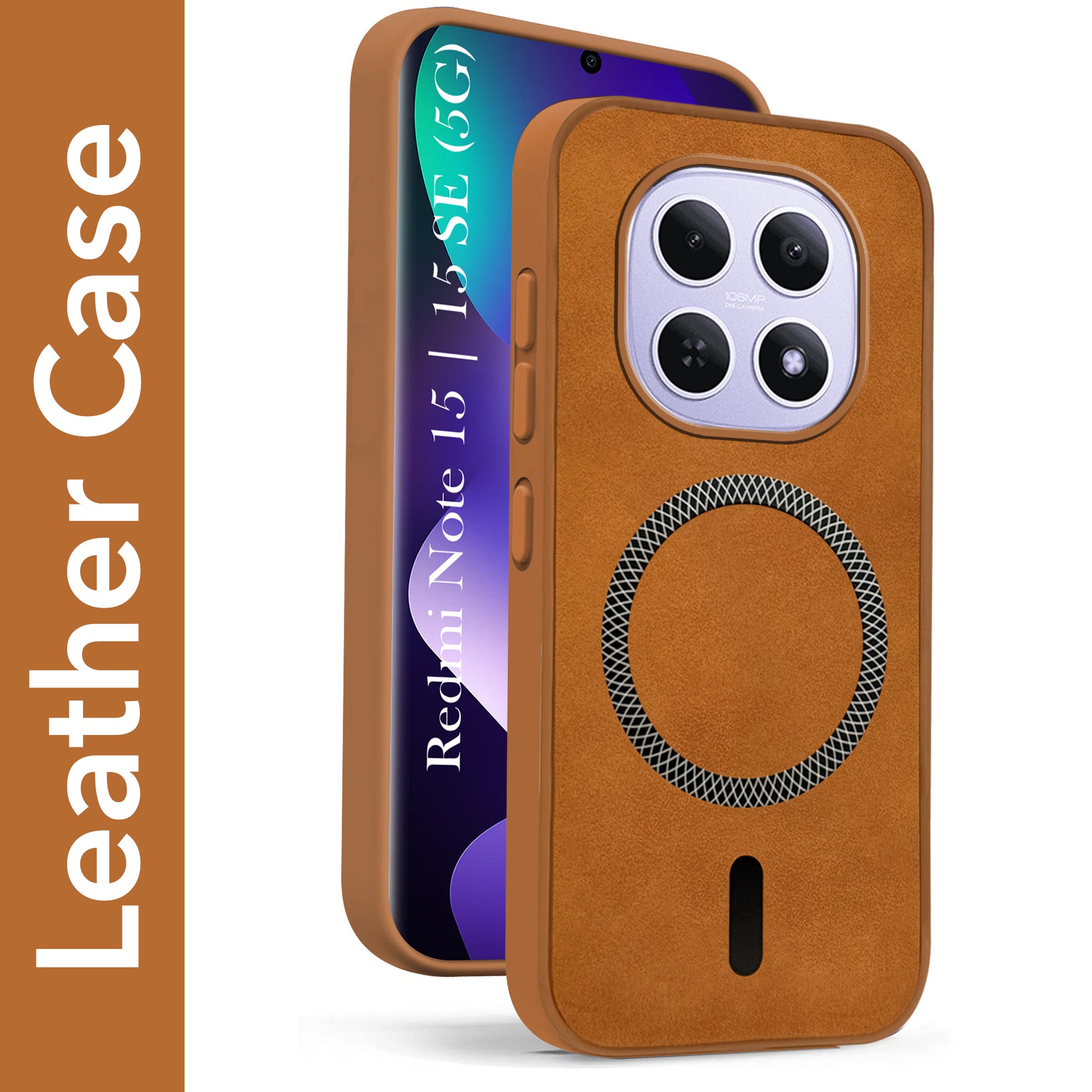 For Xiaomi Redmi Note 15 5G | Redmi Note 15 SE 5G Back Cover Case Leather Finish (MagSafe Compatible Wireless Charging | Soft Touch | Camera Bump Protection)