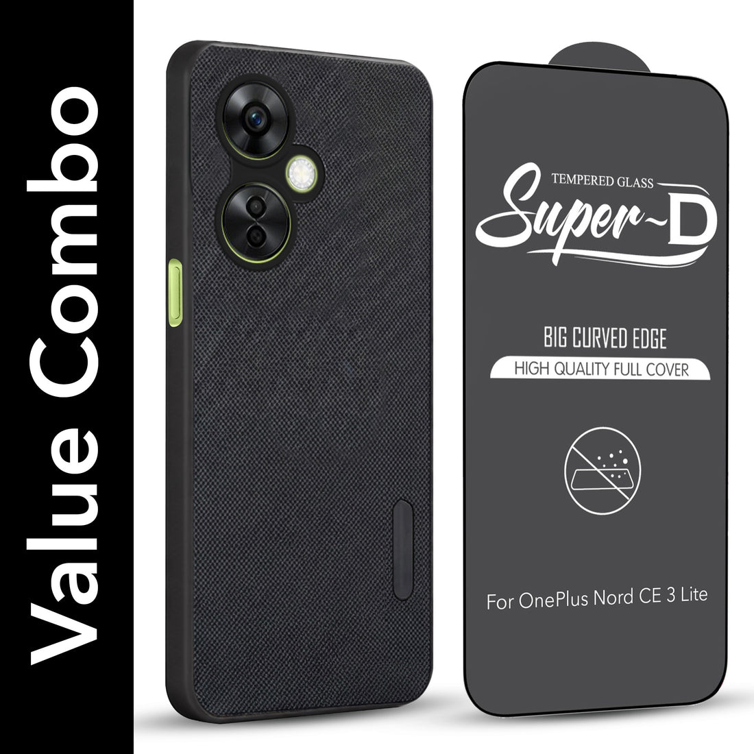 For OnePlus Nord CE 3 Lite Combo (Textured Grip Design | Micro-Fiber Cloth Inside | Oleophobic Coating Screen Glass)
