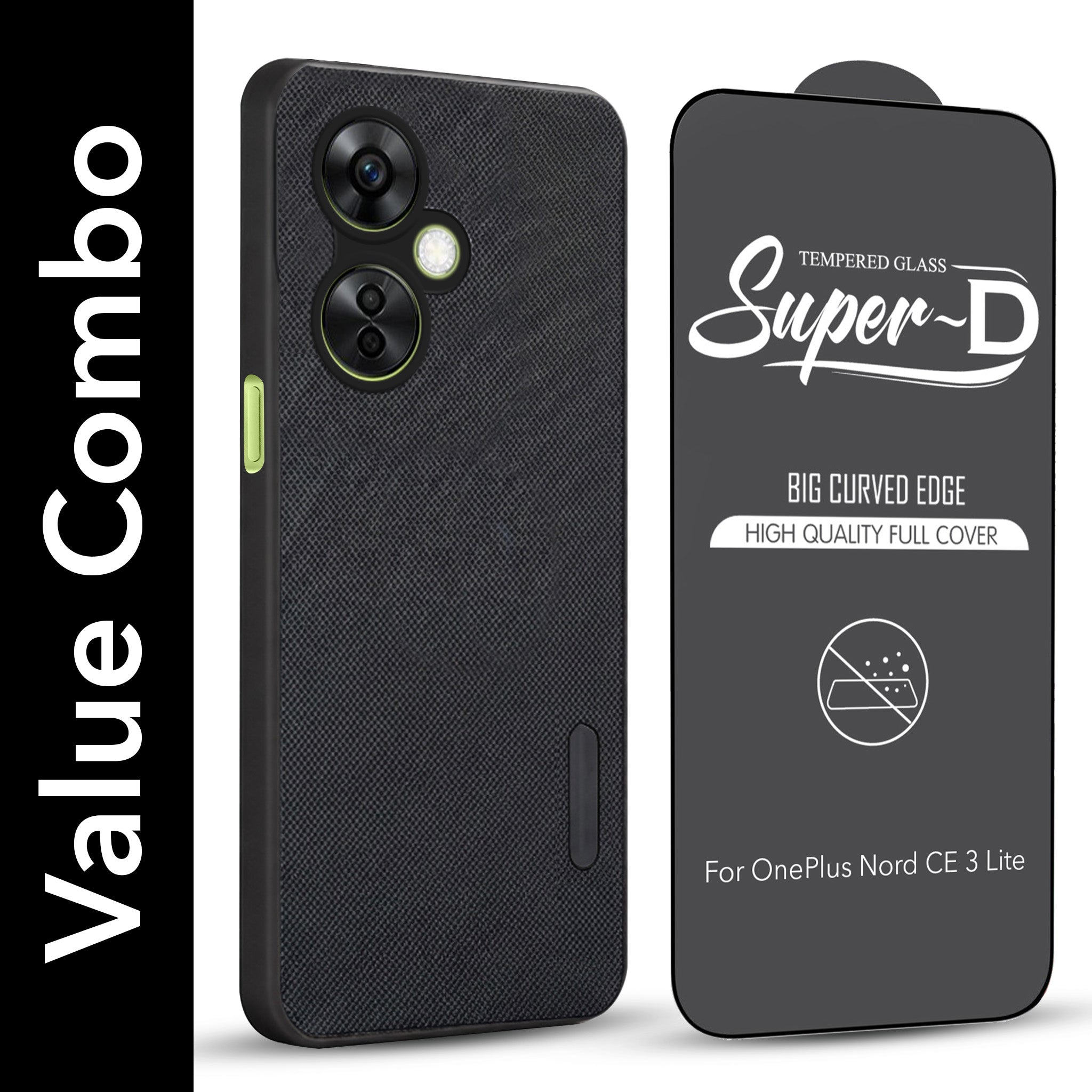 For OnePlus Nord CE 3 Lite Combo (Textured Grip Design | Micro-Fiber Cloth Inside | Oleophobic Coating Screen Glass)