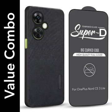 For OnePlus Nord CE 3 Lite Combo (Textured Grip Design | Micro-Fiber Cloth Inside | Oleophobic Coating Screen Glass)