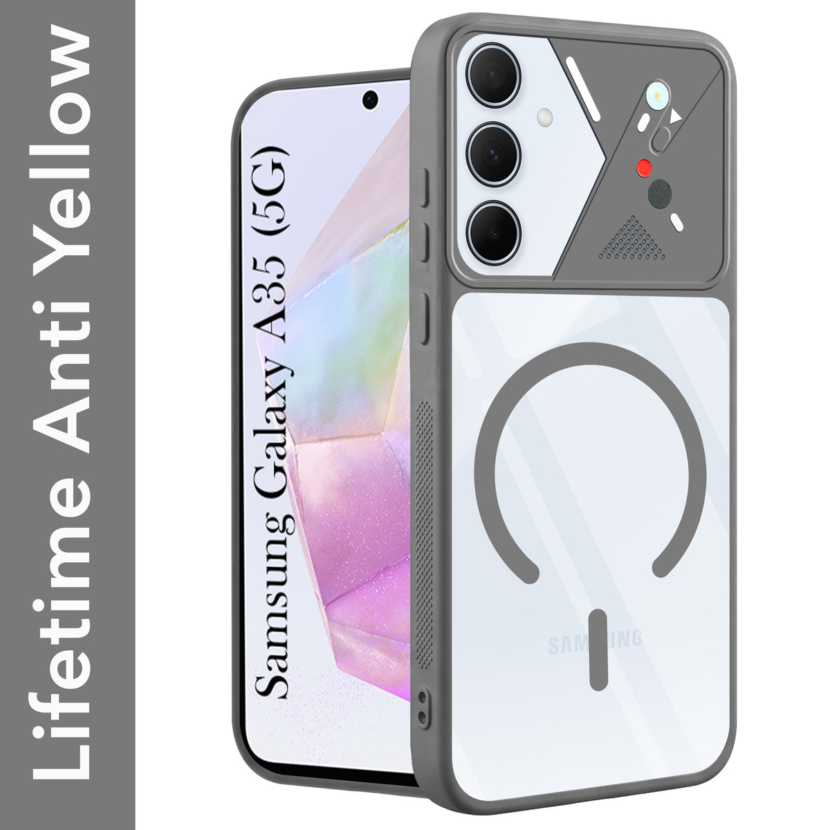 For Samsung Galaxy A35 5G Back Cover Case Lifetime Anti-Yellow Clear (Camera Protection | Side Grip | Wireless MagSafe Compatible)