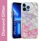 For Apple iPhone 13 Pro Max Back Cover Case (Luxury Floral Glitter Cute Butterfly | Diamond Studded Camera Bump | Girls & Women Design)