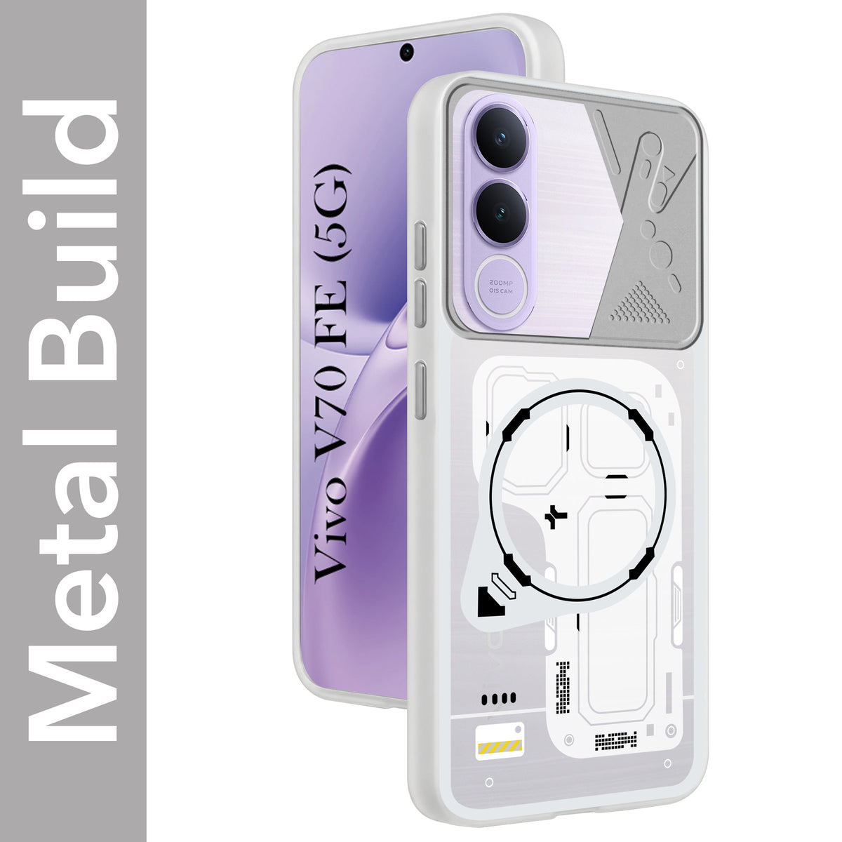 For Vivo V70 FE 5G Metallic Back Cover Case (Metallic Camera Protection & Buttons | Translucent Milky Shade | Hard Polycarbonate)