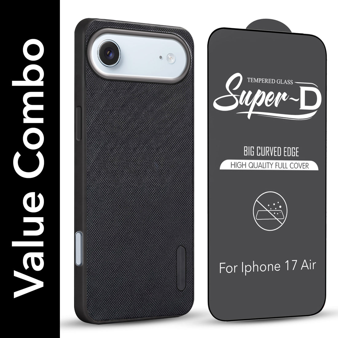 For Apple iPhone 17 Air Combo with Back Cover and 9H Tempered Glass (Textured Grip Design | Micro-Fiber Cloth Inside | Oleophobic Coating Screen Glass)