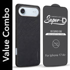 For Apple iPhone 17 Air Combo with Back Cover and 9H Tempered Glass (Textured Grip Design | Micro-Fiber Cloth Inside | Oleophobic Coating Screen Glass)