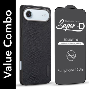 For Apple iPhone 17 Air Combo with Back Cover and 9H Tempered Glass (Textured Grip Design | Micro-Fiber Cloth Inside | Oleophobic Coating Screen Glass)