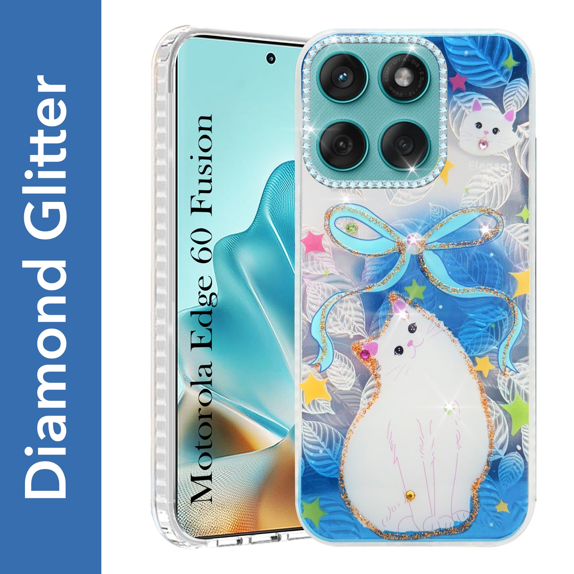 For Motorola Moto Edge 60 Fusion Back Cover Case (Luxury Floral Glitter Cute Butterfly | Diamond Studded Camera Bump | Girls & Women Design)