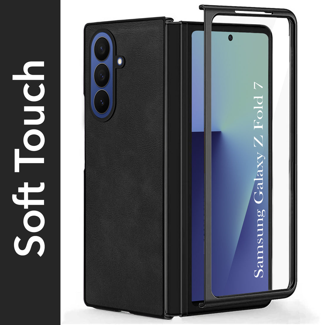 For Samsung Galaxy Z Fold 7 Back Case Cover Premium Genuine Leather (Integrated Front Screen Protector | Inside Microfiber Cloth)