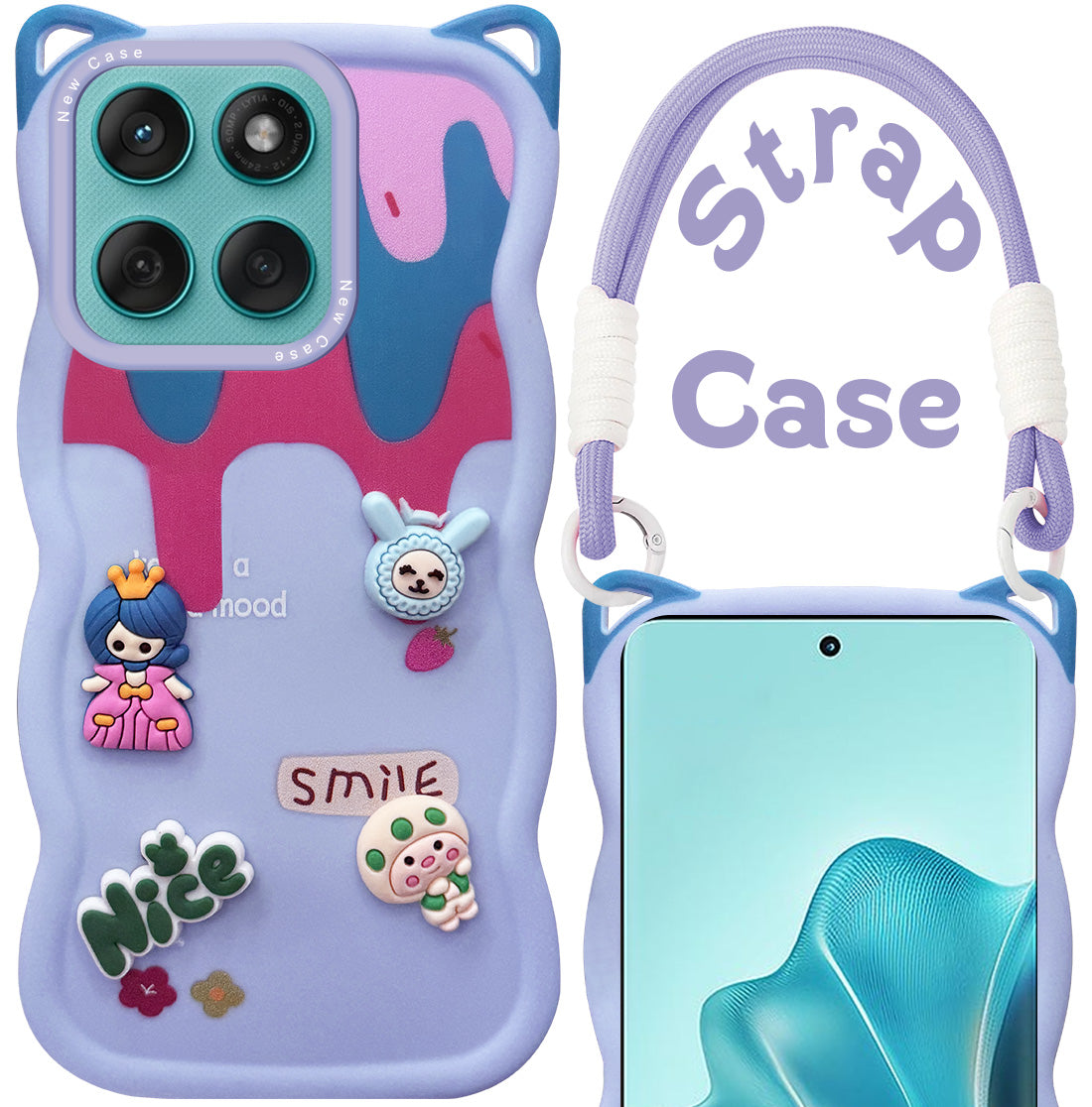 For Motorola Moto Edge 60 Fusion Back Case Cover Strap (3D embossed Figures | Strap Holder | 360* Soft Cushion with Camera Bump)
