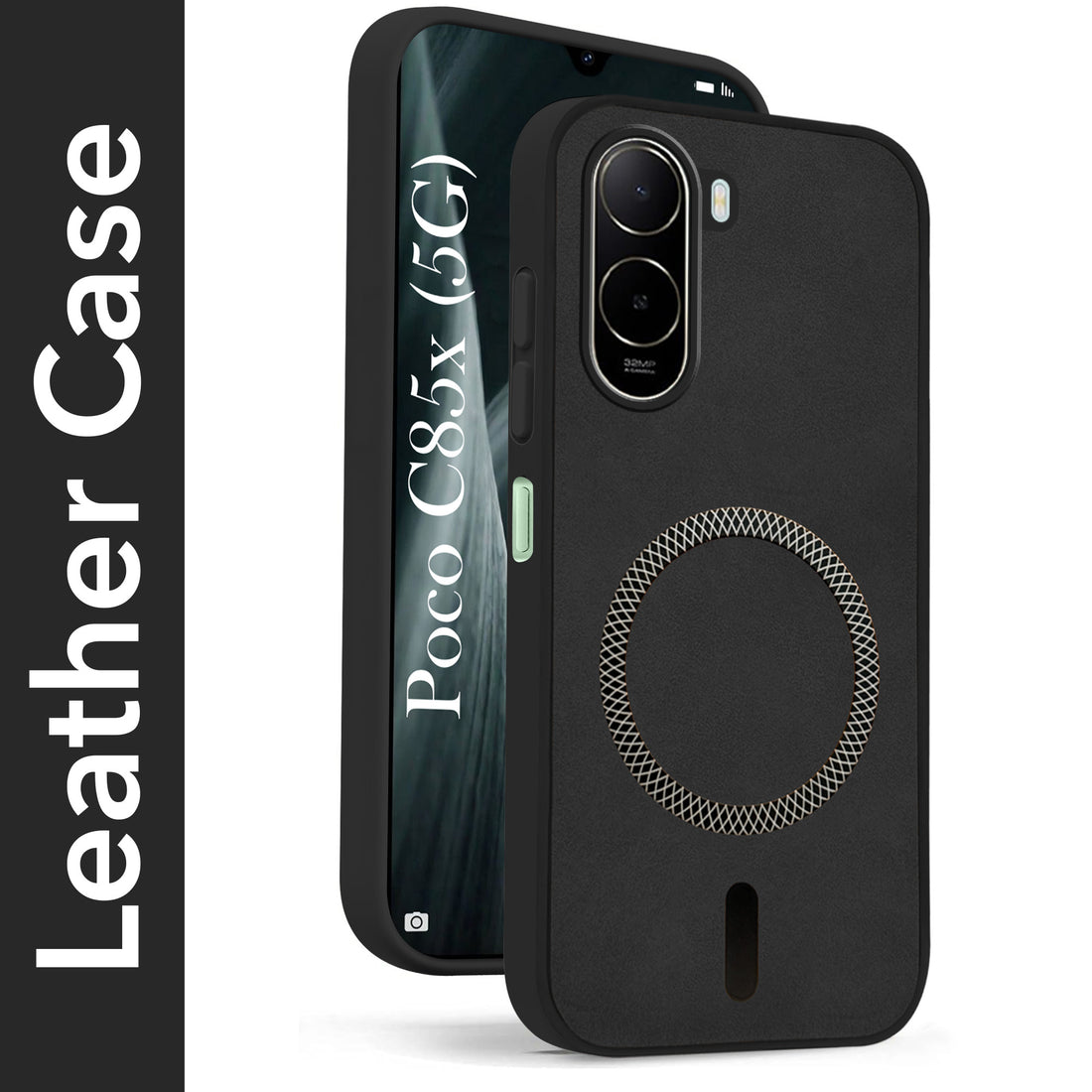 For Poco C85x 5G Back Cover Case Leather Finish (MagSafe Compatible Wireless Charging | Soft Touch | Camera Bump Protection) (Copy)