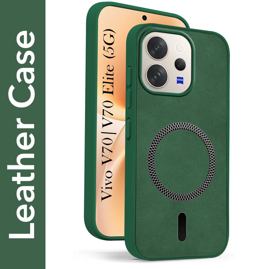 For Vivo V70 | Vivo V70 Elite 5G Back Cover Case Leather Finish (MagSafe Compatible Wireless Charging | Soft Touch | Camera Bump Protection)