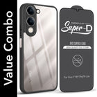 For Vivo Y19 | Vivo Y19e | Vivo T4 Lite Combo with Back Cover and 9H Tempered Glass (Lifetime Anti-Yellow | Crystal Clear Shockproof | Oleophobic Coating Screen Glass)
