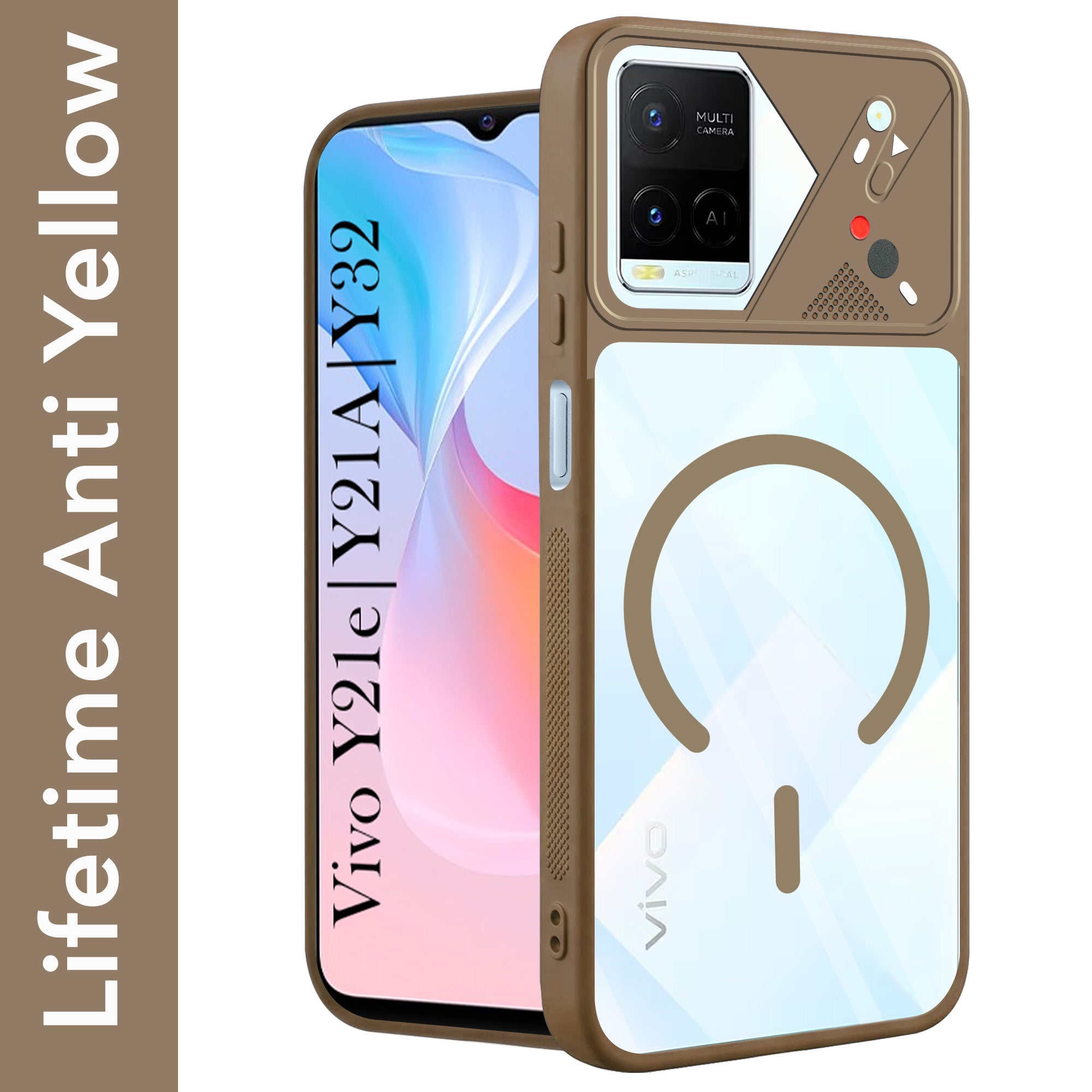 For Vivo Y21e | Vivo Y21A | Vivo Y32 Back Cover Case Lifetime Anti-Yellow Clear (Camera Protection | Side Grip | Wireless MagSafe Compatible)