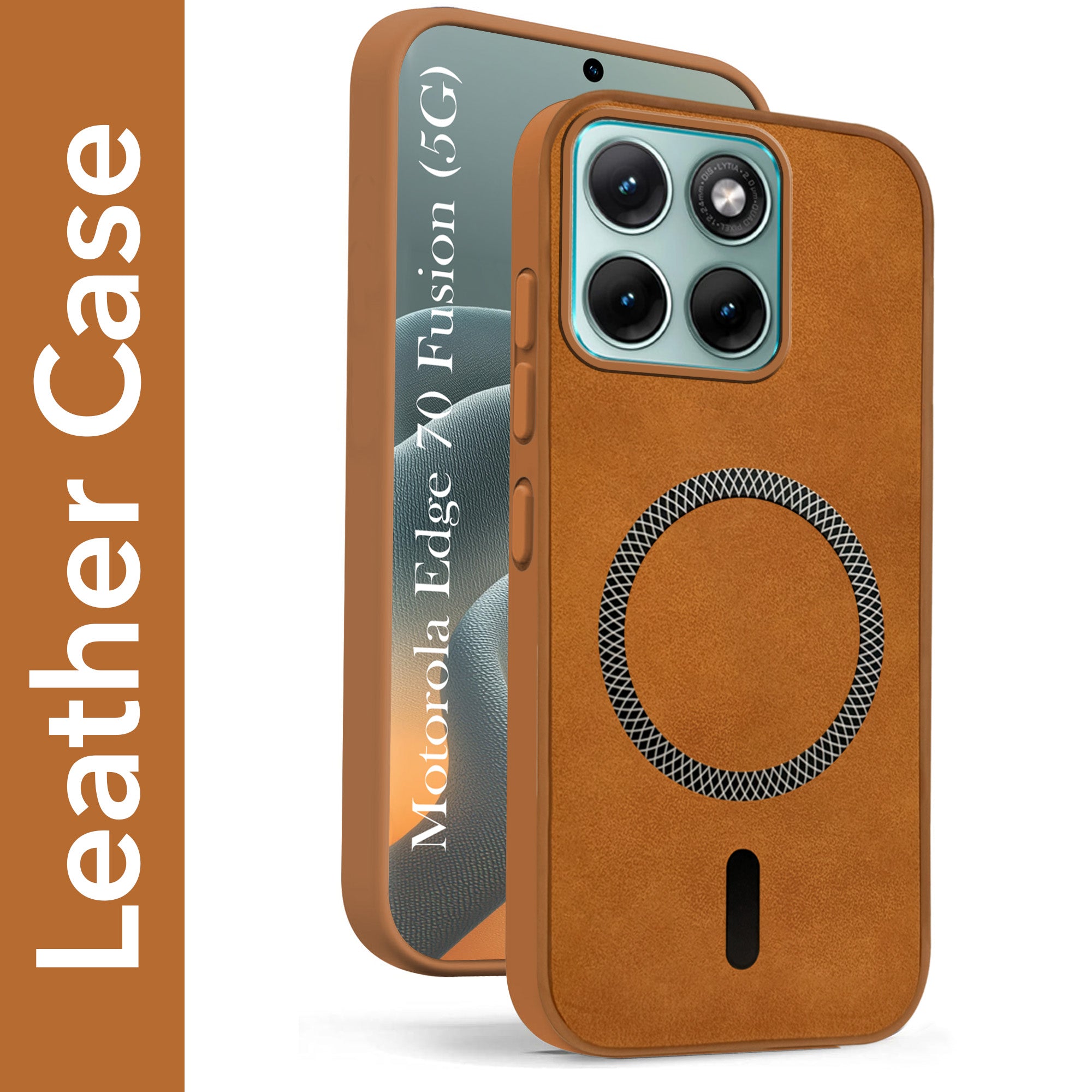 For Motorola Moto Edge 70 Fusion Back Cover Case Leather Finish (MagSafe Compatible Wireless Charging | Soft Touch | Camera Bump Protection)