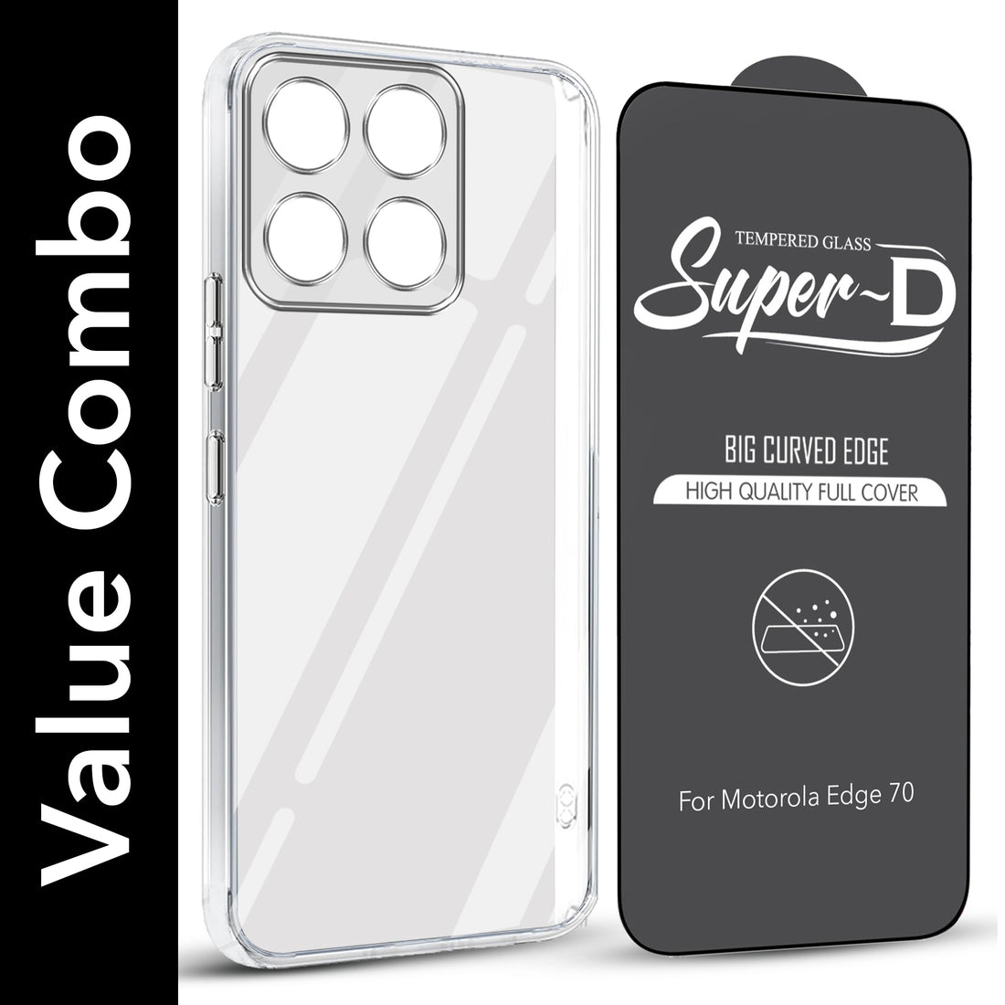 For Motorola Moto Edge 70 Combo with Back Cover and 9H Tempered Glass (Lifetime Anti-Yellow | Sleek Hard Crystal | Oleophobic Coating Screen Glass)