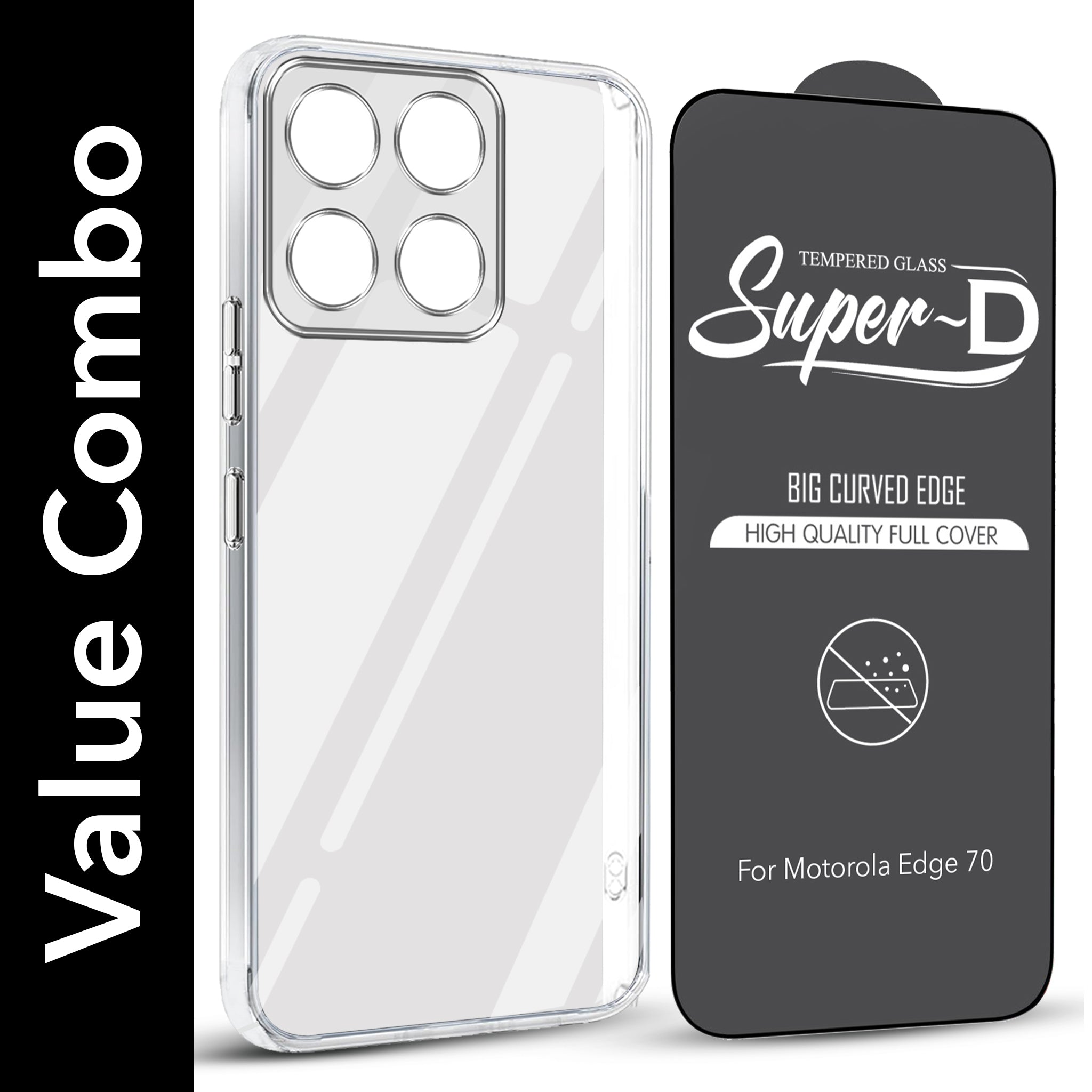 For Motorola Moto Edge 70 Combo with Back Cover and 9H Tempered Glass (Lifetime Anti-Yellow | Sleek Hard Crystal | Oleophobic Coating Screen Glass)