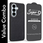 For Samsung Galaxy S26 5G Combo with Back Cover and 9H Tempered Glass (Textured Grip Design | Micro-Fiber Cloth Inside | Oleophobic Coating Screen Glass)
