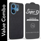 For Vivo V60 | Vivo T4 Pro Combo with Back Cover and 9H Tempered Glass (Textured Grip Design | Micro-Fiber Cloth Inside | Oleophobic Coating Screen Glass)