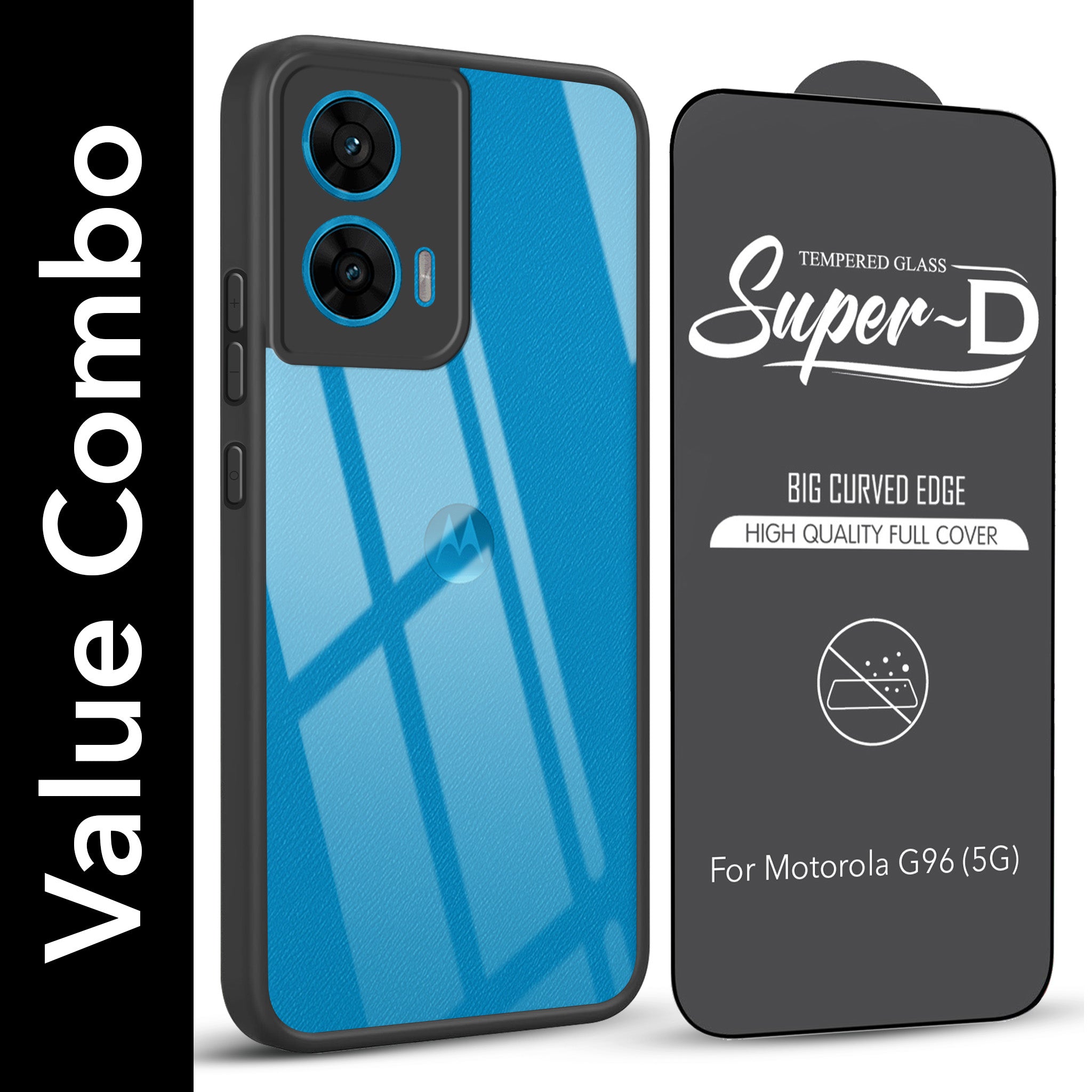 For Motorola Moto G96 Combo with Back Cover and 9H Tempered Glass (Lifetime Anti-Yellow | Crystal Clear Shockproof | Oleophobic Coating Screen Glass)