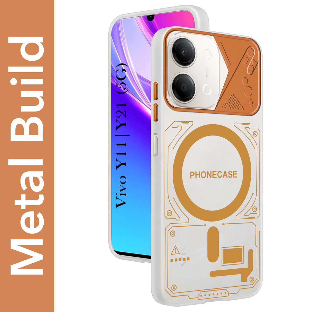 For Vivo Y11 | Vivo Y21 5G Metallic Back Cover Case (Metallic Camera Protection & Buttons | Translucent Milky Shade | Hard Polycarbonate)