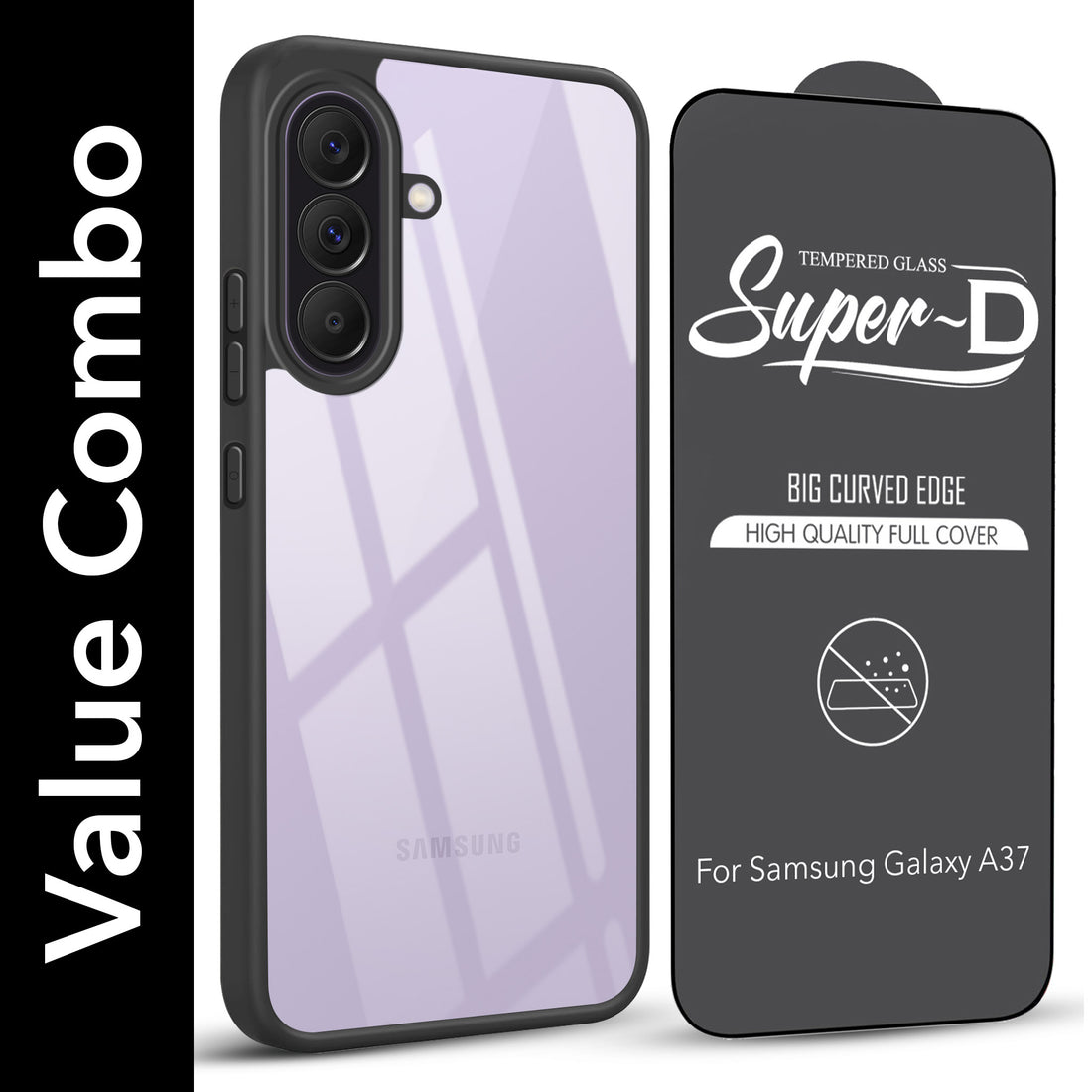 For Samsung Galaxy A37 5G Combo with Back Cover and 9H Tempered Glass (Lifetime Anti-Yellow | Crystal Clear Shockproof | Oleophobic Coating Screen Glass)