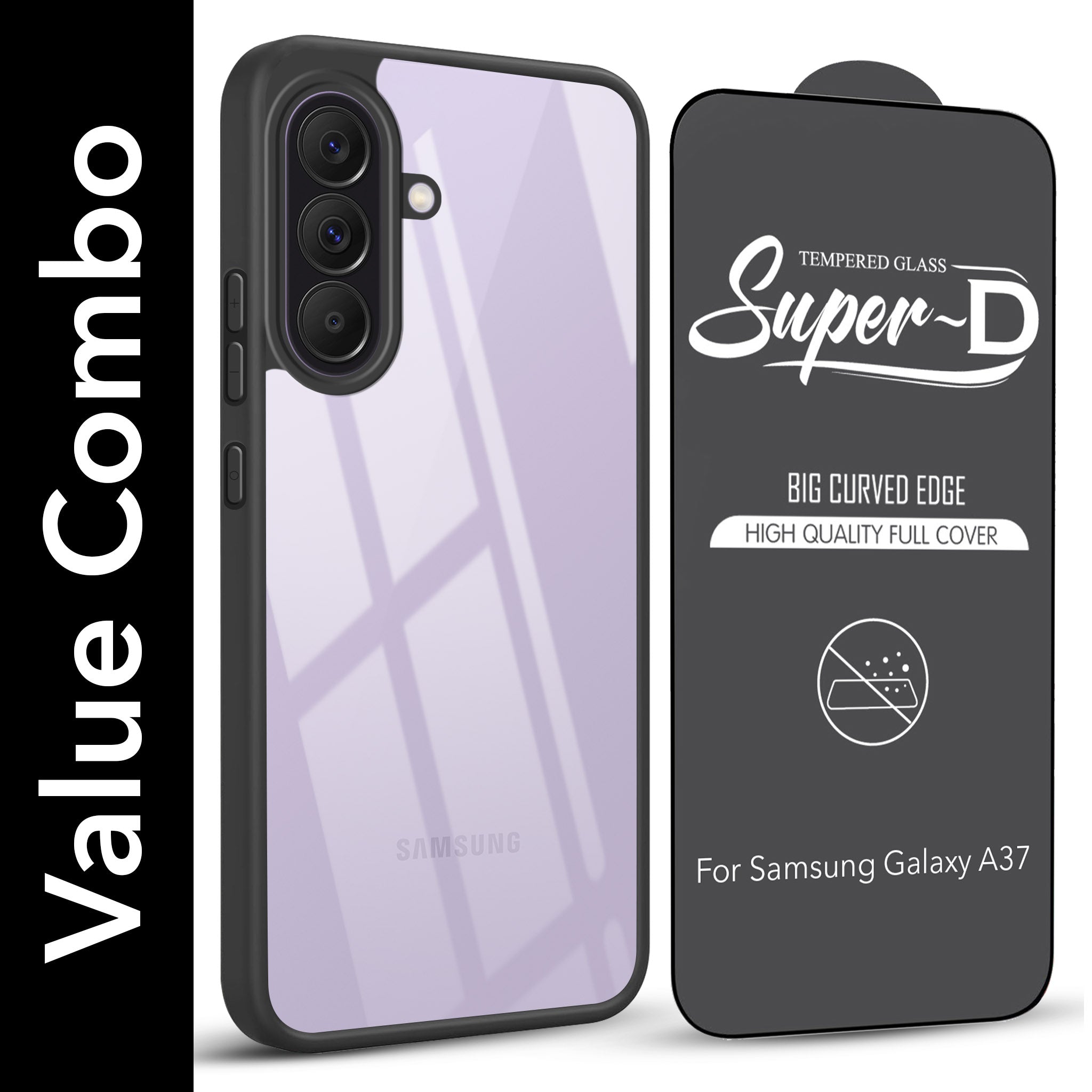 For Samsung Galaxy A37 5G Combo with Back Cover and 9H Tempered Glass (Lifetime Anti-Yellow | Crystal Clear Shockproof | Oleophobic Coating Screen Glass)